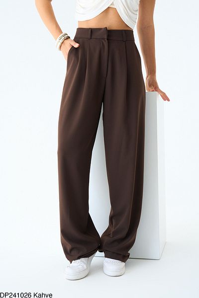 Liora Women's Brown High Waist Wed Leg Palazzo Premium Woven Trousers