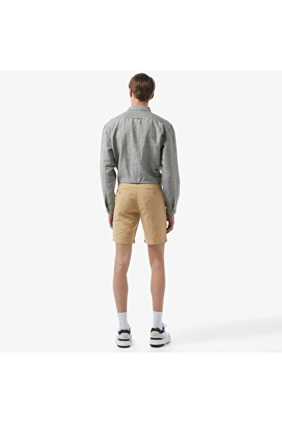 Lacoste Erkek Slim Fit Keten Bej Bermuda
