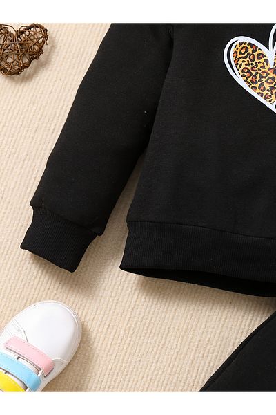 Let's Wear Комплект от леопардов принт, удобен, сладък, премиум суитшърт и анцуг за момичета - спортен комплект от 2 части