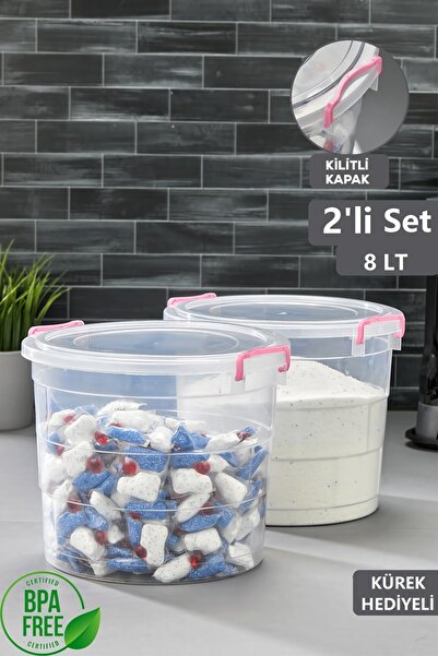 Tugomer 2'li Jumbo Deterjan Kabı - 8 Lt Kilit Kapaklı Toz Tablet Deterjan Saklama Kutusu Banyo Düzenleyici