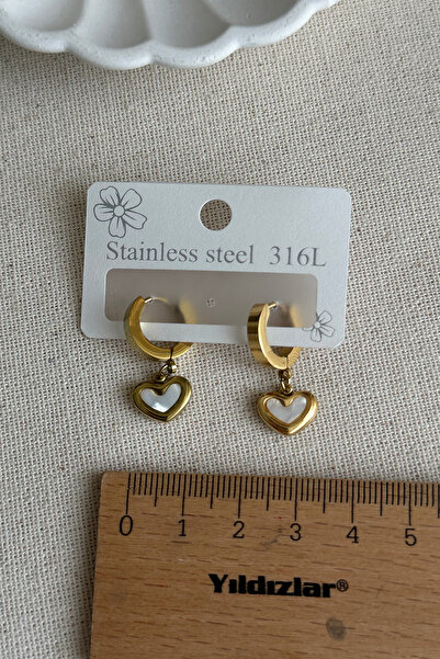 MODA Caprea Çelik Kalp Beyaz Kadın Küpe Karamaz Kadın Küpe  Kadın Çelik Küpe