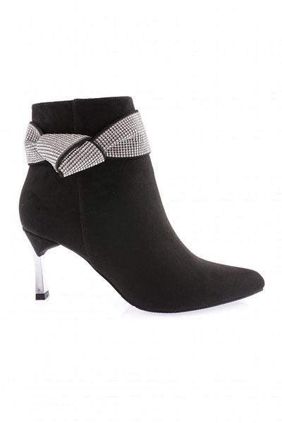 DGN Γυναικείες μπότες με τακούνι Silver Stone Black Suede