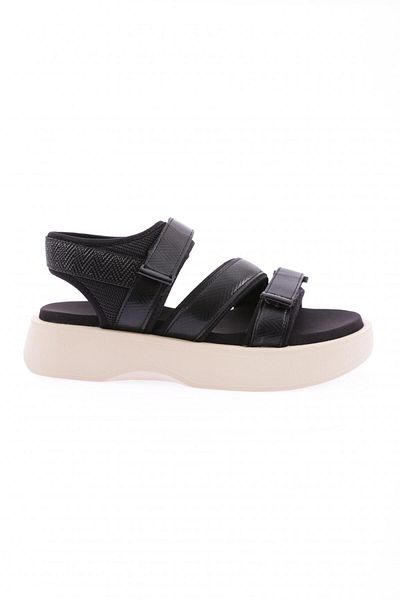 DGN Sandale negre de damă cu talpă groasă și curea cu velcro