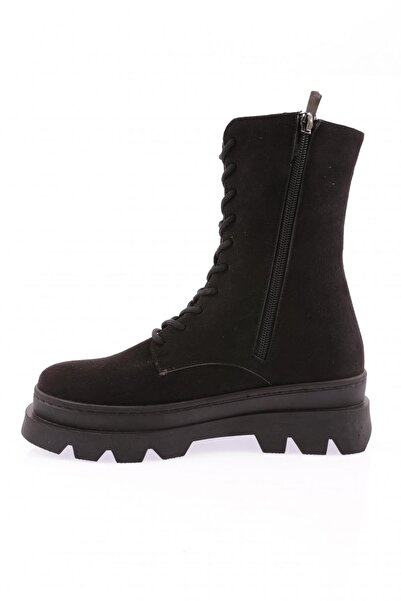 DGN Kadın Bağcıklı Fermuarlı Bot Siyah Süet 8553232