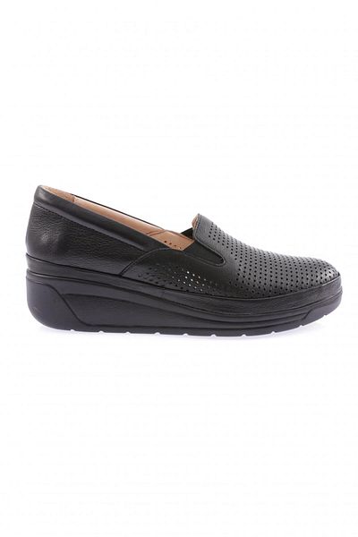 DGN Pantofi Confort pentru damă cu talpă groasă Laser Piele autentică Negru 46473217