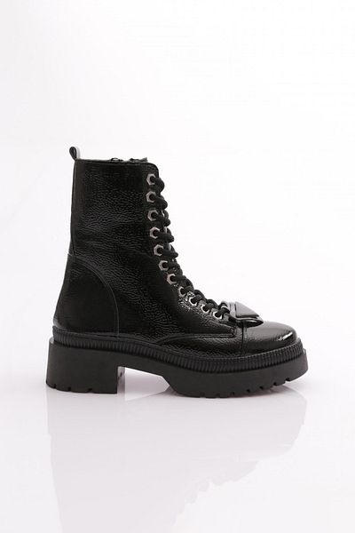 DGN Women's Geometric Accessory Boots Black Wrinkled Patent Leather 211019921027