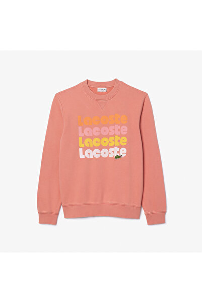 Lacoste Erkek Classic Fit Bisiklet Yaka Baskılı Pembe Sweatshirt