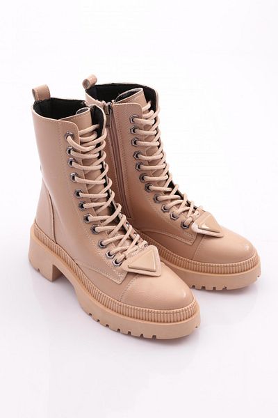 DGN Women's Geometric Accessory Boots Nude Wrinkled Patent Leather 211019921027