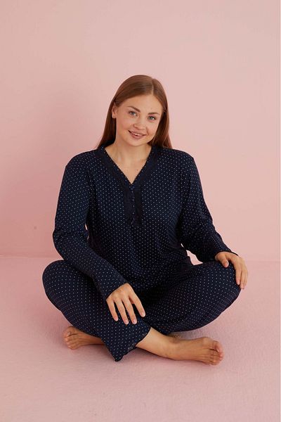 Eyfuze Set de pijamale din bambus, cu nasturi, cu modele, marimi mari - mânecă lungă