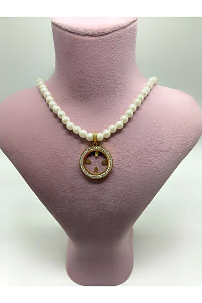 Ayenci Çeyrek Altın Uyumlu -Çeyrekli İnci Kolye (KARARMA YAPMAZ 1 YIL GARANTİLİ)