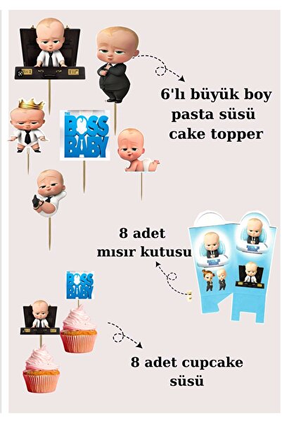 Butik boss baby  konsept doğumgünü parti seti-pasta süsü, cupcake süsü mısır ...