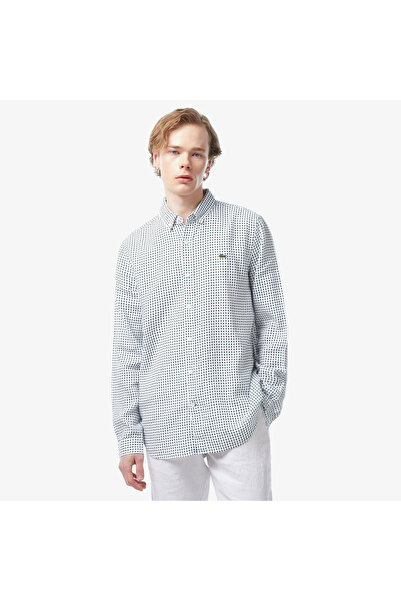 Lacoste Erkek Regular Fit Düğmeli Yaka Baskılı Beyaz Gömlek