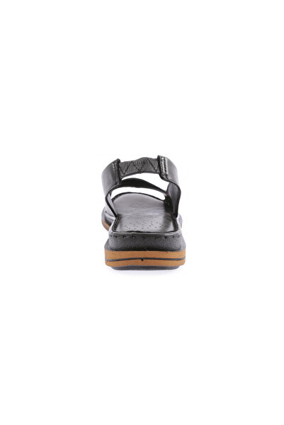 DGN Black Genuine Leather Women's Sandals - Rubber Detailed