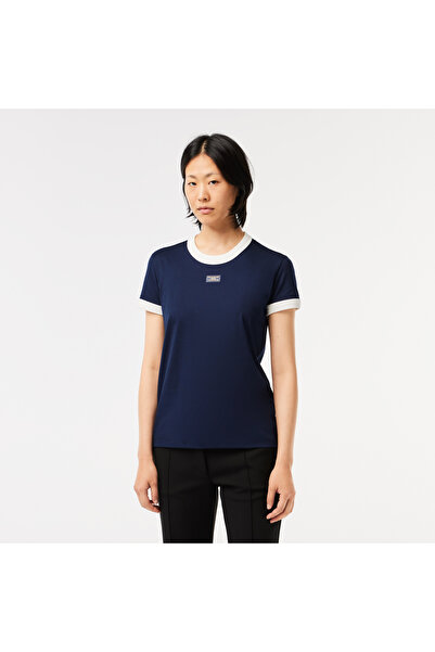 Lacoste Kadın Slim Fit Bisiklet Yaka Lacivert T-Shirt