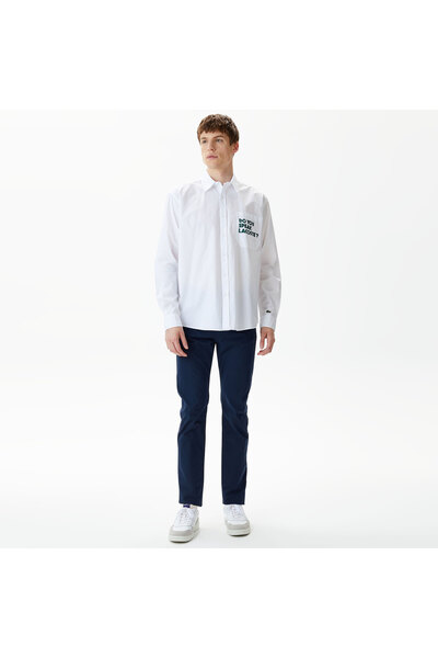 Lacoste Erkek Loose Fit Baskılı Beyaz Gömlek