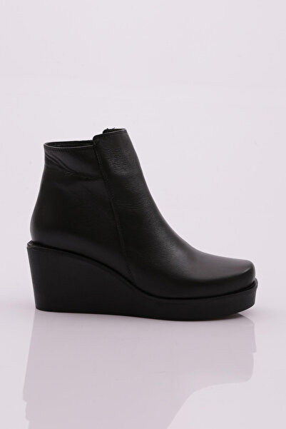 DGN Women's Wedge Sole Ankle Boots Black Napa Genuine Leather