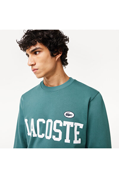 Lacoste Erkek Classic Fit Bisiklet Yaka Baskılı Mavi Sweatshirt