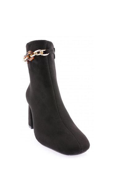 DGN Women's Thick Chain Accessory Heeled Boots Black Suede 33215312821