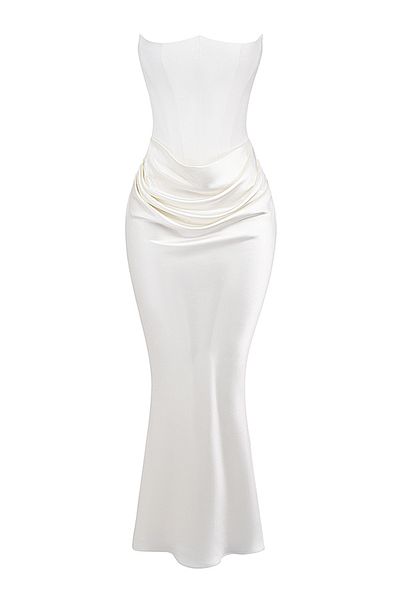 bontesel Corset Satin Crepe Evening Dress Dress Engagement Dress Promise Dress Wedding Dress White Satin Evening Dress