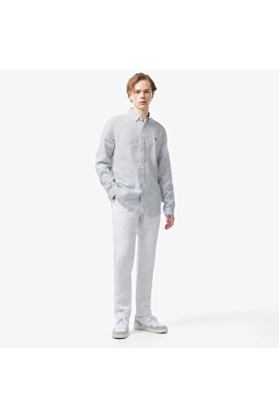 Lacoste Erkek Regular Fit Düğmeli Yaka Baskılı Beyaz Gömlek