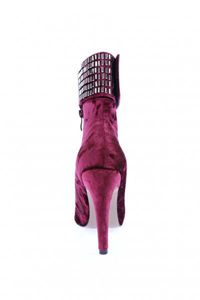 DGN Kadın Sivri Burun Kristal Taşlı Ince Topuklu Bot Fuşya Kadife 53573247