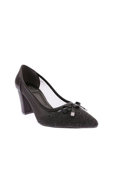 DGN Women's Silver Stone Transparent Heeled Shoes Black 3662621