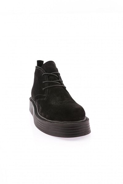 DGN 22503 Women's Thick Sole Boots Black Suede Genuine Leather