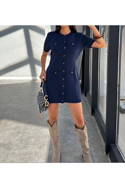 hot fashions فستان تريكو ناعم الملمس