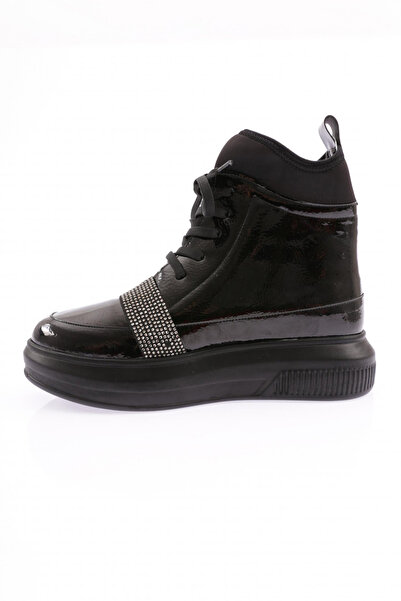 DGN Kadın Strech Detaylı Silver Taş Bantlı Bot Siyah Kırışık Rugan 10813136