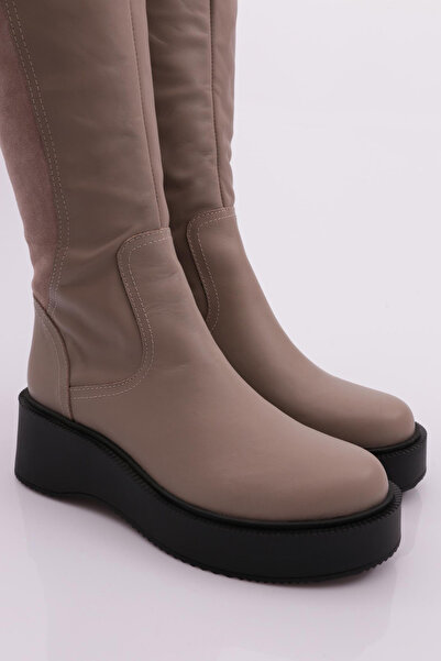 DGN Дамски високи ботуши с цип и дебела подметка Обувки от напа от норка