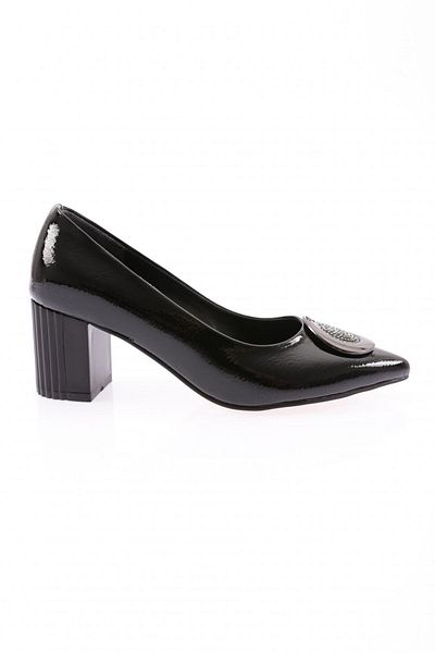 DGN K112 Model - Women's Pointed Toe Silver Jewelled Buckle Heeled Shoes