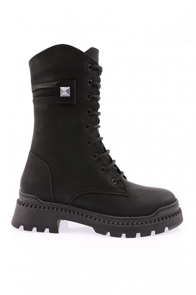 DGN 262-22K Women's Black Zuluot Long Boots - Lace-Up and Side Buckle