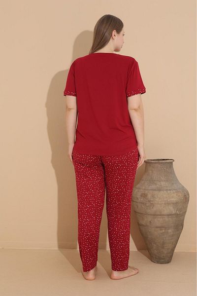 Eyfuze Women's Large Size Patterned Short Sleeve Milan Fabric Pajamas Set