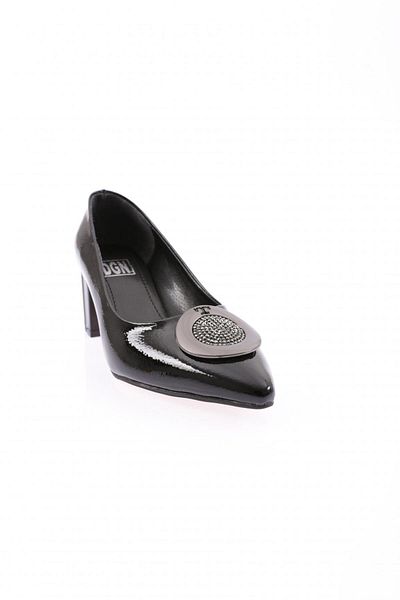 DGN K112 Model - Women's Pointed Toe Silver Jewelled Buckle Heeled Shoes