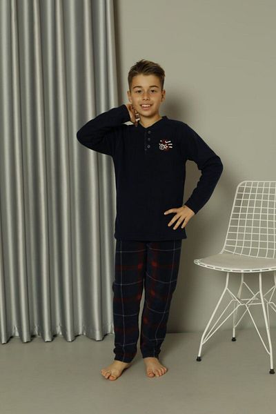 shopshop Set de pijamale din lână moale pentru copii, albastru bleumarin, iarnă
