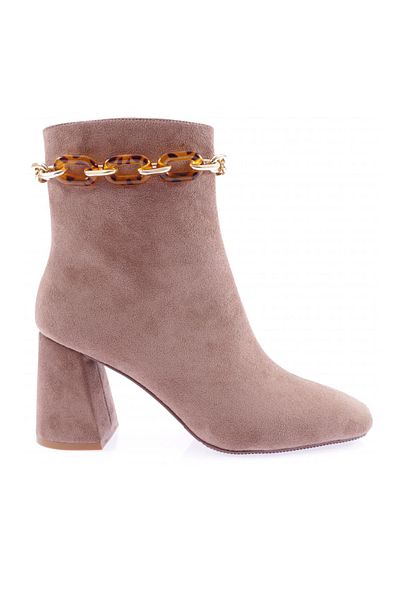 DGN 22k420-22k Suede γυναικείες μπότες με τακούνι - Χοντρή αλυσίδα και λεπτομέρεια αξεσουάρ