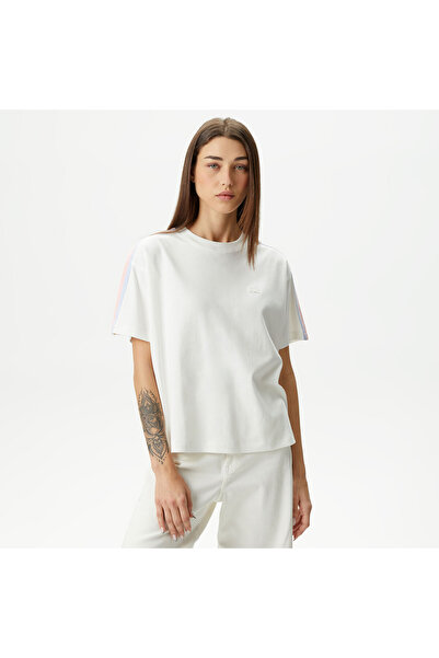 Lacoste Kadın Relaxed Fit Bisiklet Yaka Beyaz T-Shirt