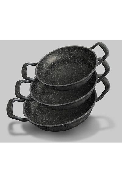 POLENTA Cast Iron Granite 3-Piece Saucepan Set Fireproof Non-Stick