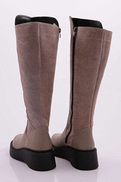 DGN Дамски високи ботуши с цип и дебела подметка Обувки от напа от норка