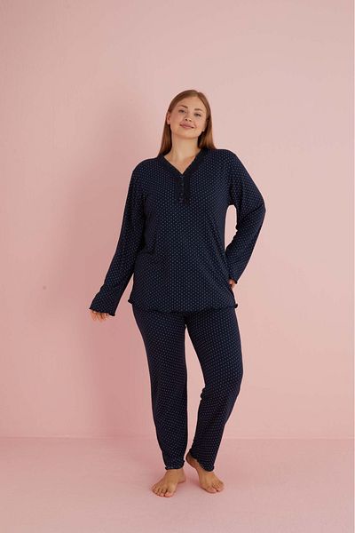 Eyfuze Set de pijamale din bambus, cu nasturi, cu modele, marimi mari - mânecă lungă