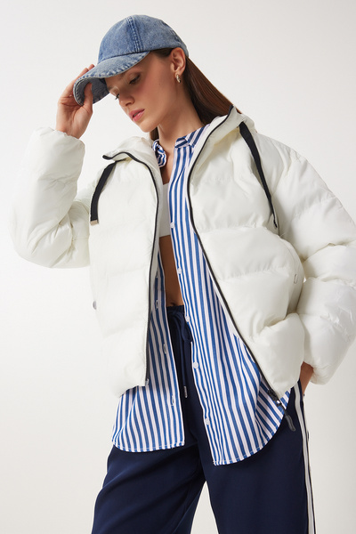 Lovelyİstanbul Ecru Hooded Puffer Jacket - Lri̇0003