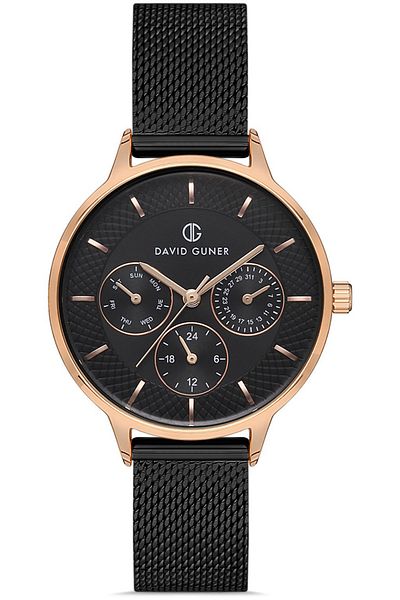 DAVID GUNER ساعة يد نسائية بمينا أسود مطلي باللون الأسود DG-8310LC-R2