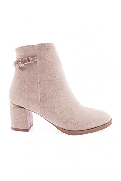 DGN Cizme cu toc pentru femei Siler Stone Suede - Fermoar lateral, două șiruri