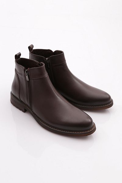 DGN Men's Genuine Leather Zippered Brown Boots