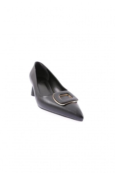 DGN 4320-23y Women's Pointed Toe Thick Short Heeled Shoes with Metal Accessories