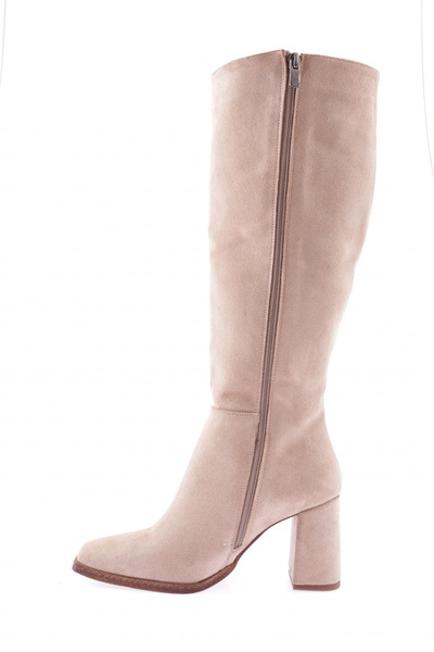 DGN Μπεζ σουέντ γυναικείες μπότες με τακούνι - μυτερή μύτη 43843285