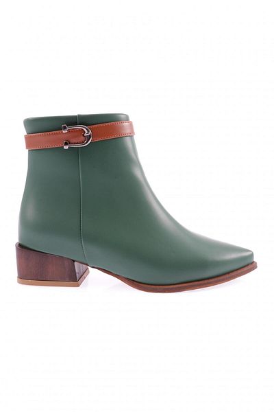 DGN Pointed Toe Ankle Belt Detailed Short Heeled Women's Boots Green Skin 26232722111292322
