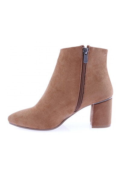 DGN Kadın Fermuarlı Topuklu Kısa Bot Taba Süet 2223275