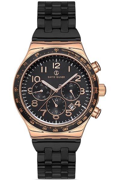 DAVID GUNER Rose Black Coated Black Dial Men's Wristwatch Dg-8245Ga-R2