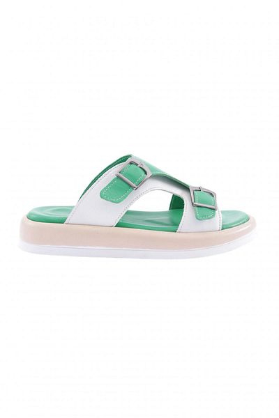 DGN Γυναικείες παντόφλες με πόρπη ζώνης Grass Green White Γνήσιο δέρμα 31423244